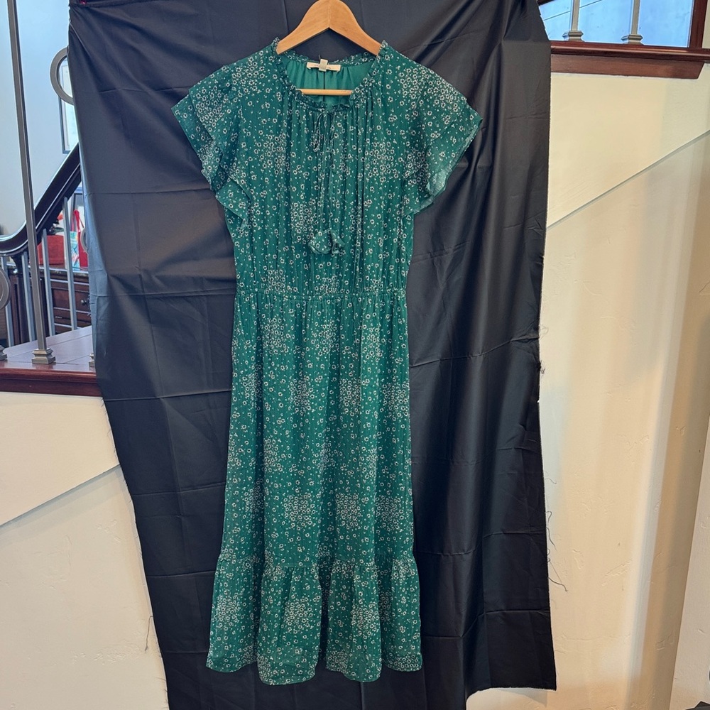 Romantic green Floral Midi Dress